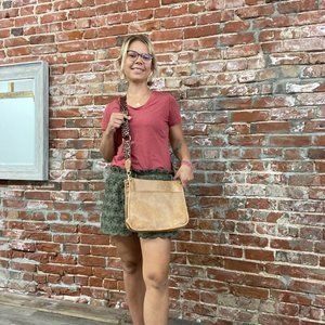 Gray Faux leather crossbody purse with cheetah guitar straps